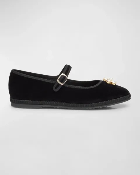 Бархатные балетки Daisy с кристаллами Giambattista Valli, цвет Black