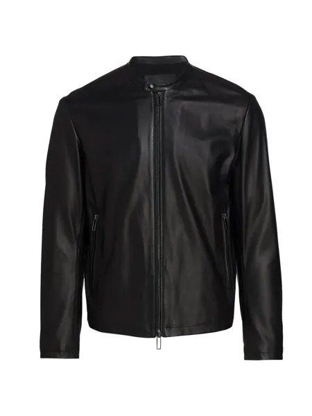 Кожаная байкерская куртка Emporio Armani, черный