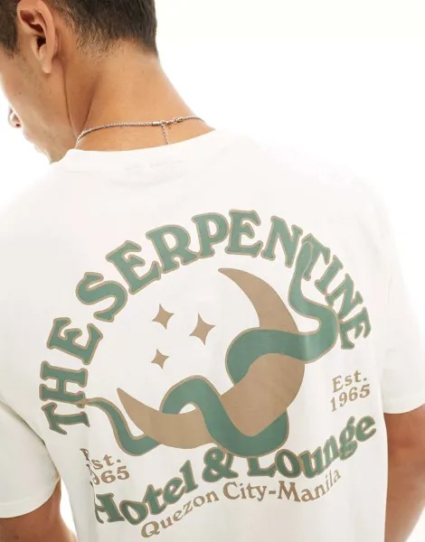 Бежевая непринужденная футболка со змеиным узором Only & Sons