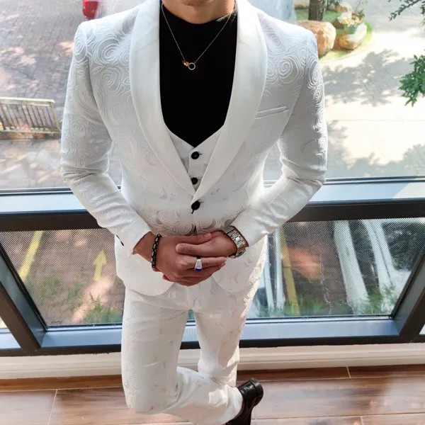 2021 костюм для жениха Homme Mariage смокинг костюм розовый жаккардовый белый свадебный костюм для мужчин 3 шт курительный Homme Mariage