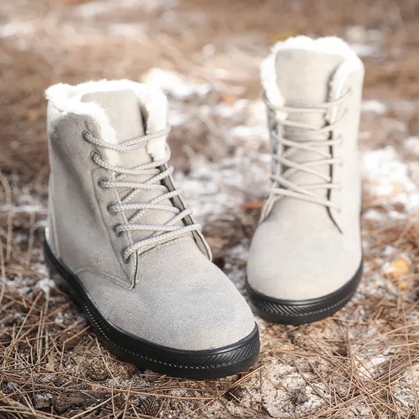 Короткие ботинки, женские зимние ботинки, теплые Нескользящие сапоги, водонепроницаемые уличные походные ботинки с мехом на лодыжке, флисовые кроссовки на шнуровке