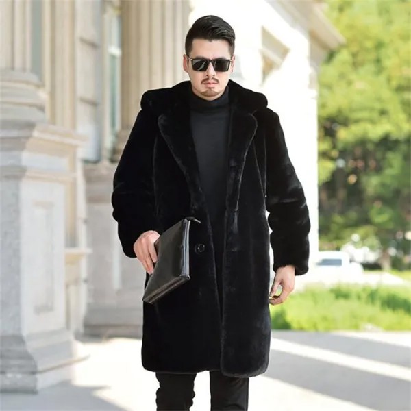 Новое мужское пальто из искусственной кожи с капюшоном, норковая бархатная черная длинная одежда, утолщенная осенне-зимняя одежда 2021 года