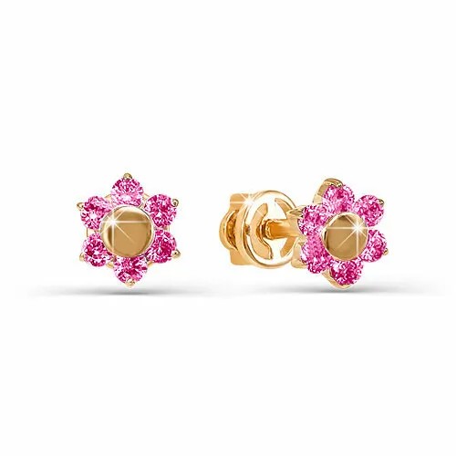 Серьги Яхонт, золото, 585 проба, фианит, розовый