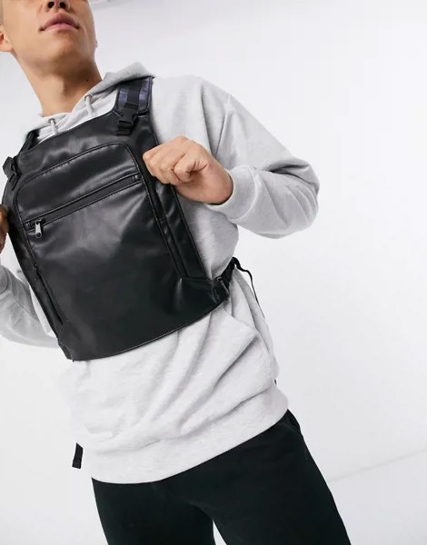 Черная сумка на грудь в стиле сбруи-бандажа из искусственной кожи ASOS DESIGN-Черный
