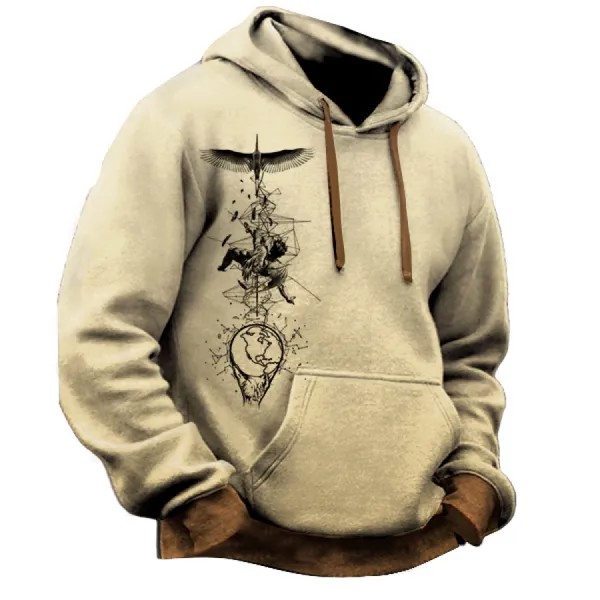 Мужская толстовка с капюшоном Vintage Star Moon Eagle Divination Print Outdoor Tactical Hoodie