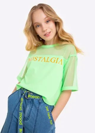 Салатовая футболка с принтом NOSTALGIA для девочки Gloria Jeans