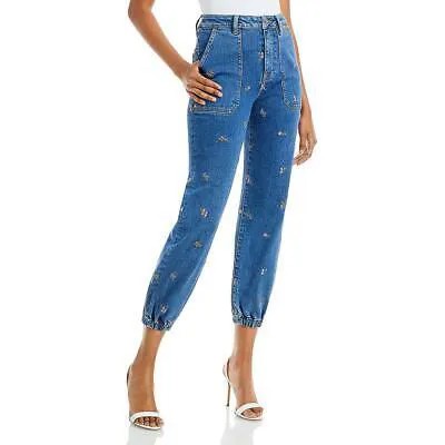 Женские джинсовые джинсы-джоггеры цвета морской волны с высокой посадкой и цветочным принтом BHFO 5424