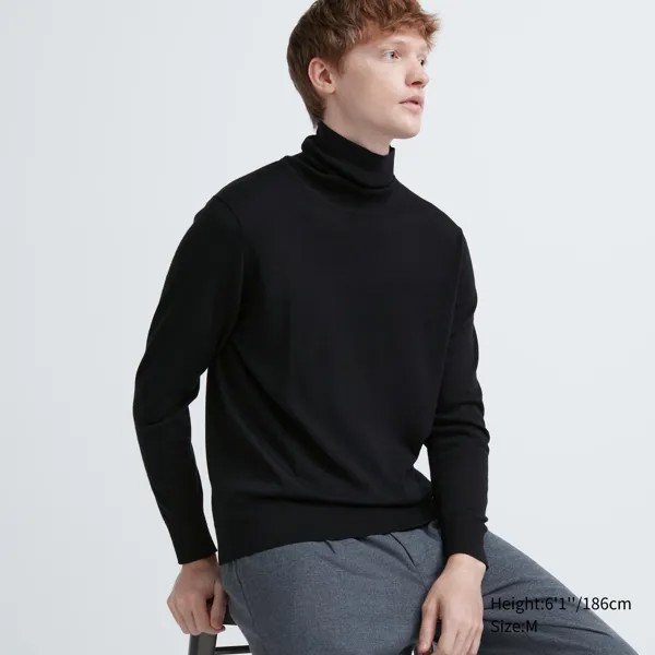 Водолазка Uniqlo мужская из шерсти мериноса теплая, черный