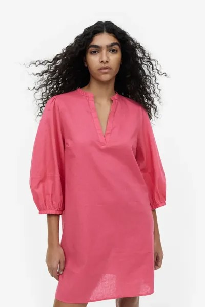 Платье-туника из смесового льна H&M, розовый