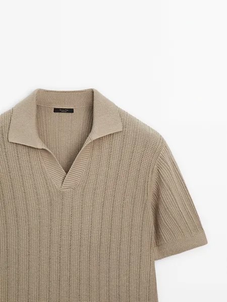 Свитер-Поло в рубчик с короткими рукавами Massimo Dutti, beige