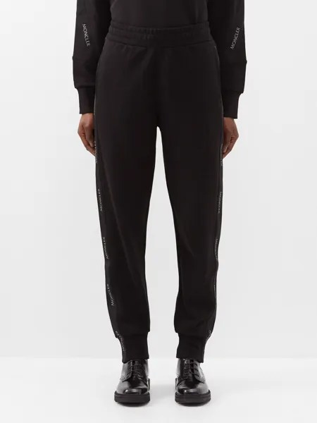 Спортивные брюки из хлопкового джерси с полосками с логотипом Moncler, черный