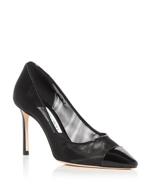 Женские туфли-лодочки Romy 85 с сетчатым острым носком Jimmy Choo, цвет Black