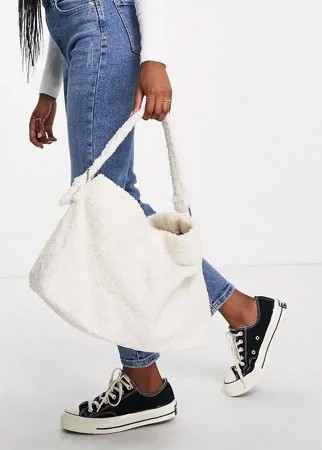 Кремовая объемная сумка на плечо из плюшевого меха Glamorous-Белый