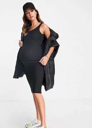 Черное платье миди в рубчик Flounce London Maternity-Черный цвет
