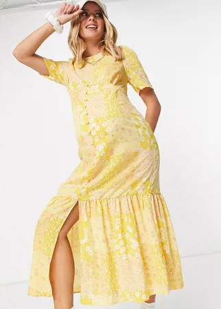 Желтое чайное платье миди с оборкой на подоле и мелким цветочным принтом ASOS DESIGN Maternity-Многоцветный