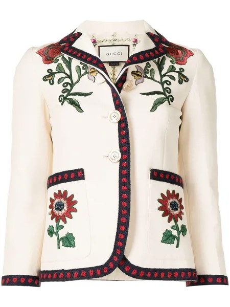 Gucci Pre-Owned однобортный жакет с цветочной вышивкой