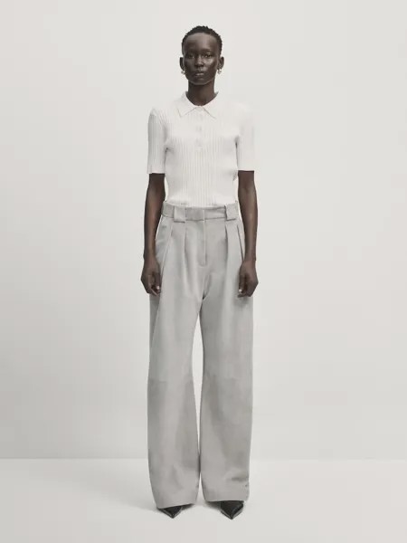 Рубашка-Поло в рубчик - ателье Massimo Dutti, белый