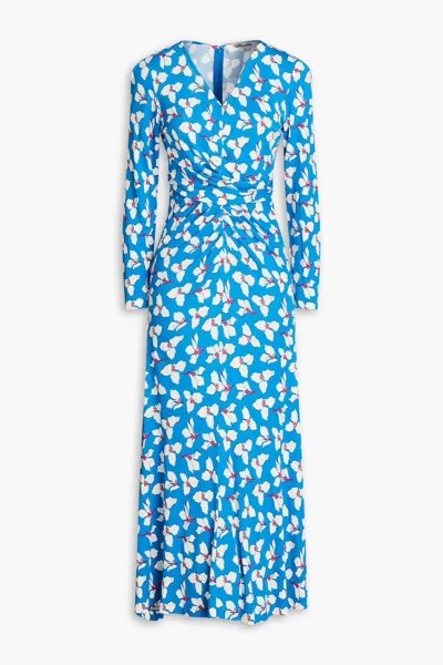 Платье миди Timmy из джерси со сборками и цветочным принтом Diane Von Furstenberg, светло-синий