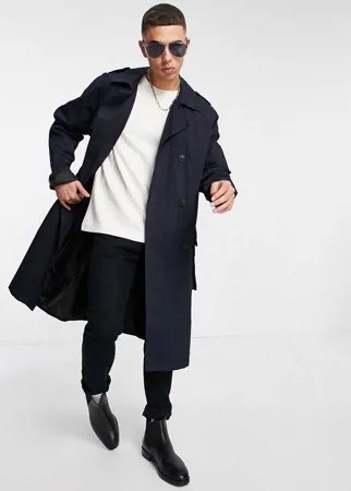Темно-синий двубортный тренч ASOS DESIGN