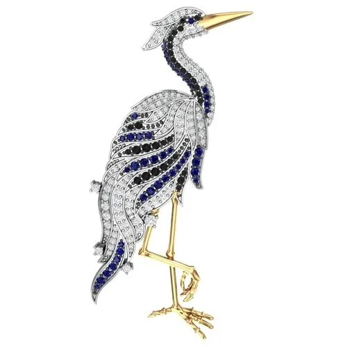 Серебряная брошь «Цапля» 2700042-03405
