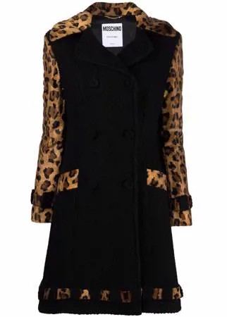 Moschino двубортное пальто с леопардовым принтом