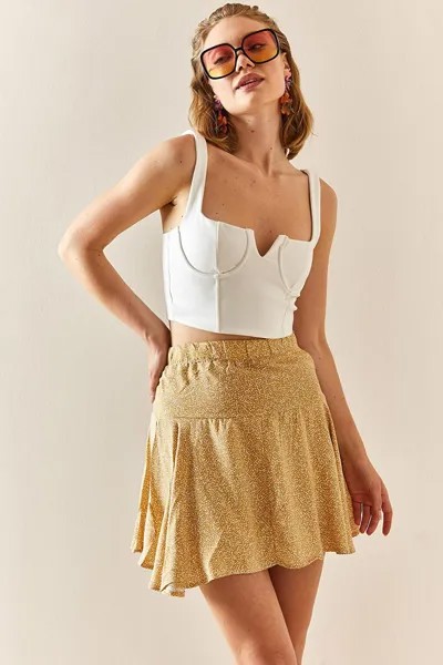 Короткая юбка горчичного цвета с воланами 3YXK7-47332-37 XHAN