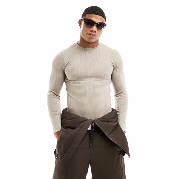 Лонгслив Asos 4505 Seamless Rib Base Layer, светло-бежевый