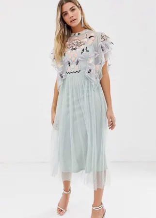 Платье мидакси из сетки добби с цветочной вышивкой Frock And Frill-Зеленый