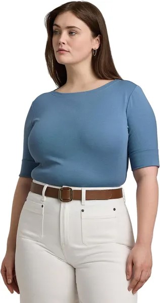 Топ LAUREN Ralph Lauren Plus-Size Cotton-Blend Boatneck Top, цвет Pale Azure