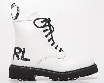 Женские белые кожаные ботинки Karl Lagerfeld Troupe с логотипом