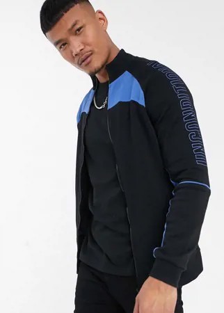 Черная трикотажная куртка со вставками колор блок ASOS DESIGN-Черный