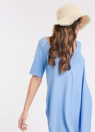 Голубое платье-футболка из шамбре со скрытыми карманами ASOS DESIGN Petite-Голубой