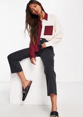 Светло-бежевая рубашка колор блок ASOS DESIGN-Разноцветный