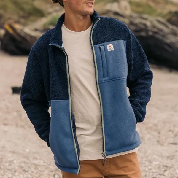 Мужская куртка Full Zip Fleece Warm Color Block Panel Outdoor Верхняя одежда