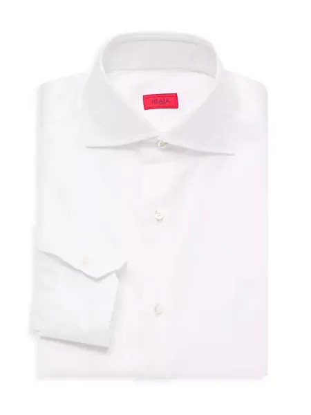 Хлопковая классическая рубашка с узором «елочка» Isaia, белый