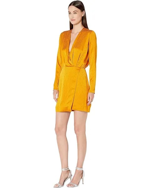 Платье Cushnie Long Sleeved Mini Dress w/ Blouson Top, цвет Antique Gold