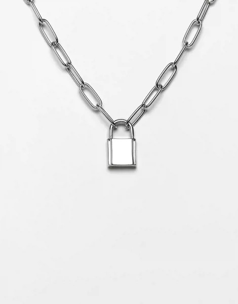Серебристое ожерелье с цепочкой и подвеской-замком ASOS DESIGN-Серебряный