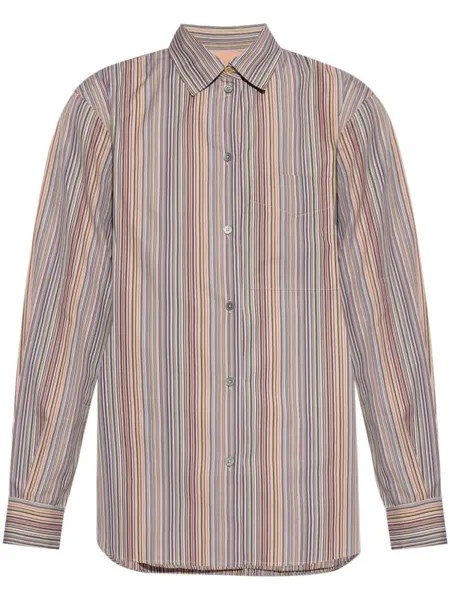 Paul Smith полосатая хлопковая рубашка с длинными рукавами, синий
