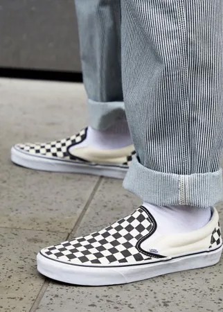 Черные кеды-слипоны в клетку Vans-Черный