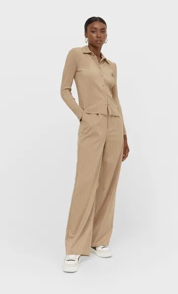 Stradivarius Плиссированная Рубашка Цвет Камня M