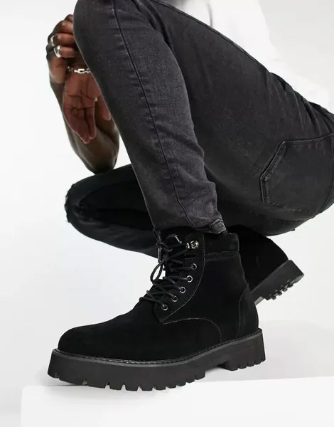 Черные замшевые ботинки на шнуровке с уплотненным голенищем ASOS