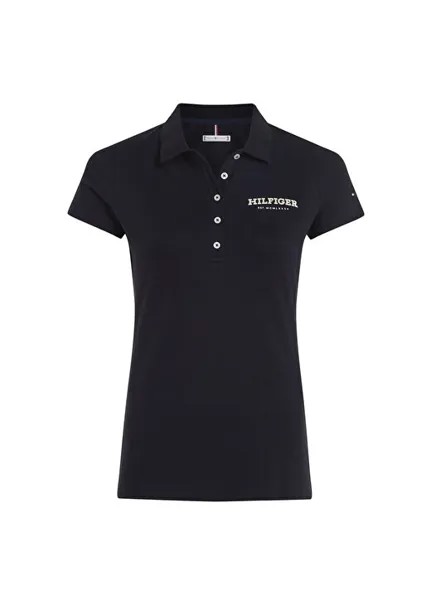 Темно-синяя женская футболка-поло SLIM MONOTYPE FLOCK POLO SS Tommy Hilfiger, темно-синий