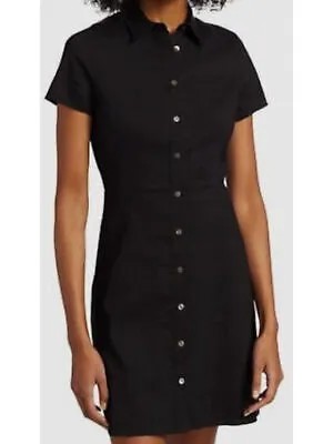 THEORY Женское черное облегающее платье-рубашка с короткими рукавами и пуговицами спереди 8