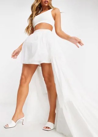 Белая многоярусная юбка с подолом макси Lace & Beads-Белый