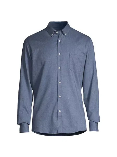 Рубашка на пуговицах из фланелевого хлопка с начесом Sunspel, синий