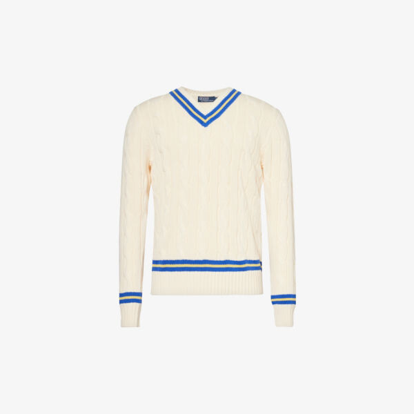 Джемпер из хлопка с v-образным вырезом cricket Polo Ralph Lauren, бежевый