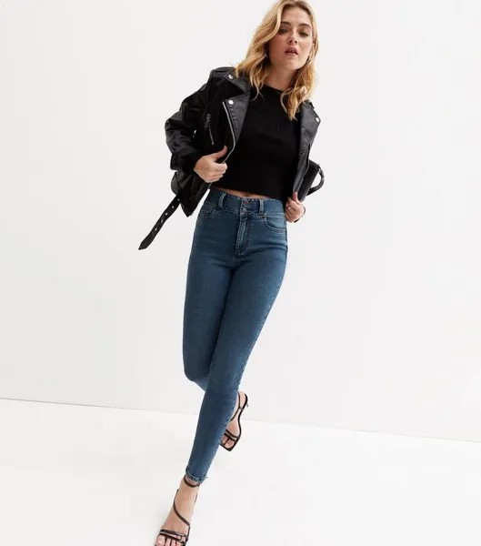 Синие джинсы скинни Lift & Shape Yazmin с высокой талией New Look, синий