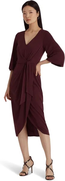 Платье миди из эластичного джерси с завязкой спереди LAUREN Ralph Lauren, цвет Vintage Burgundy