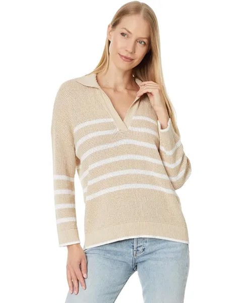 Свитер Lilla P Textured Stripe Polo Sweater, цвет Husk/White