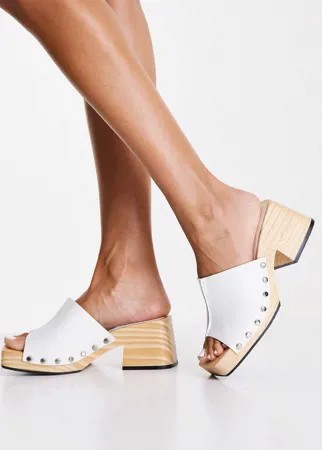 Белые кожаные мюли-клоги на среднем каблуке Topshop Rosie-Белый